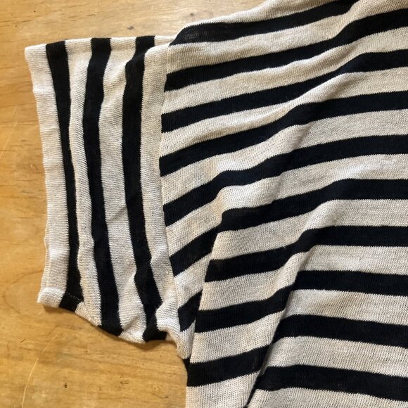 Eileen Fisher Woman Black and Beige Striped Round Neck Sweater Top Sz XL Linen - Picture 4 of 9